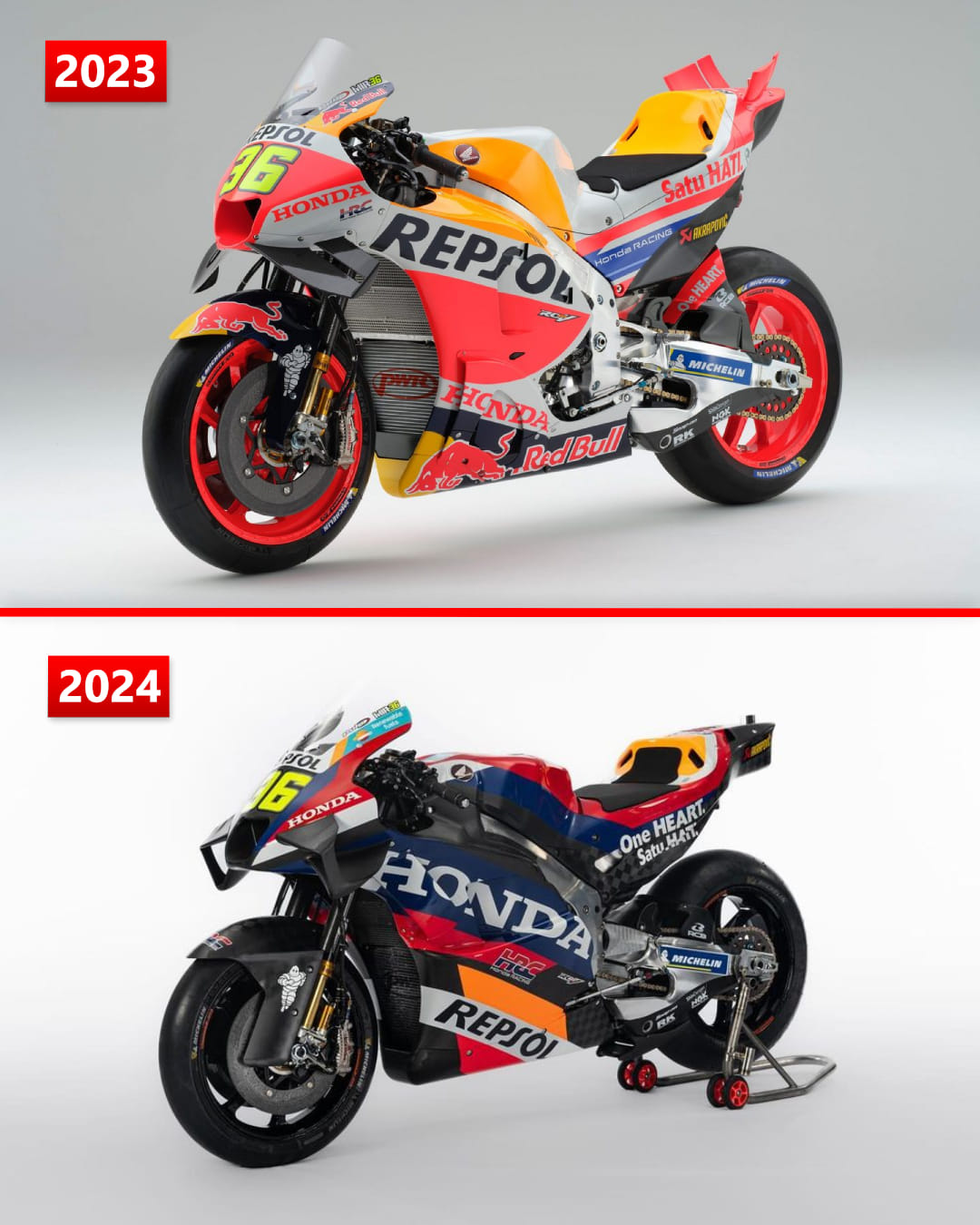 Repsol honda 2023 vs 2024. Old school vibes!! #motogp #thebikersblog