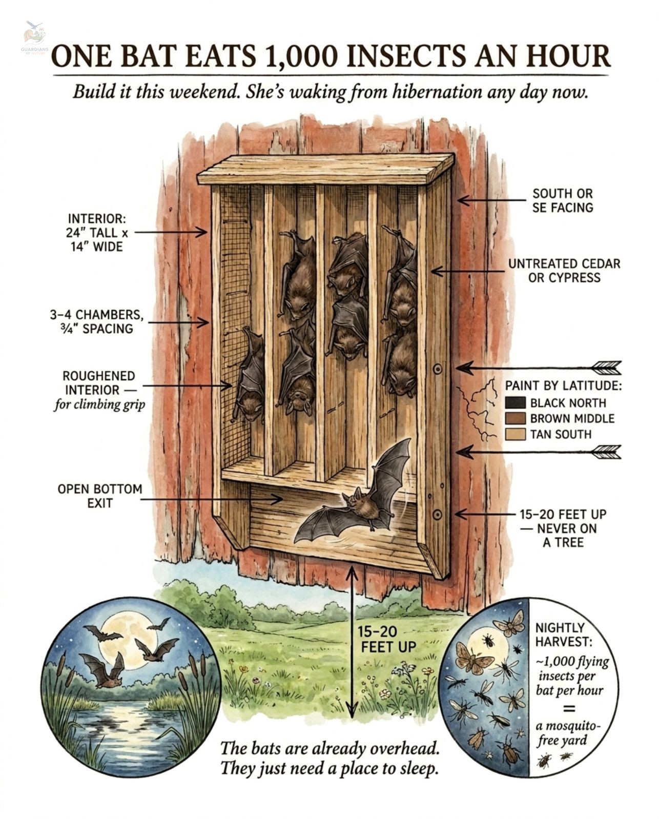 ? A little brown bat hunts mosquitoes and other pests from dusk 