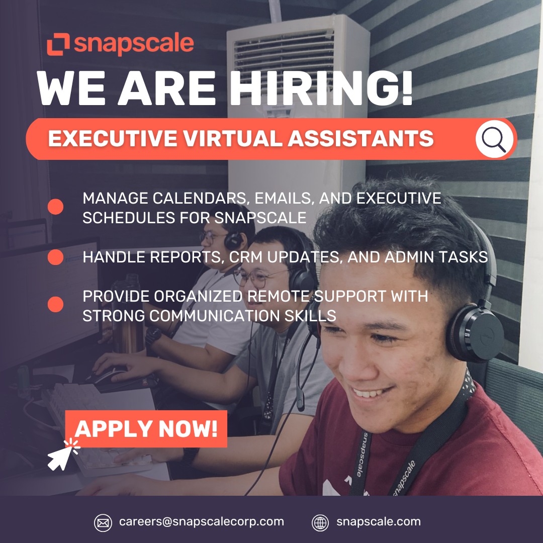 Snapscale.intl - WE’RE HIRING: 𝗘𝘅𝗲𝗰𝘂𝘁𝗶𝘃𝗲 𝗩𝗶𝗿𝘁𝘂𝗮𝗹 𝗔𝘀𝘀𝗶𝘀𝘁𝗮𝗻𝘁... | Facebook