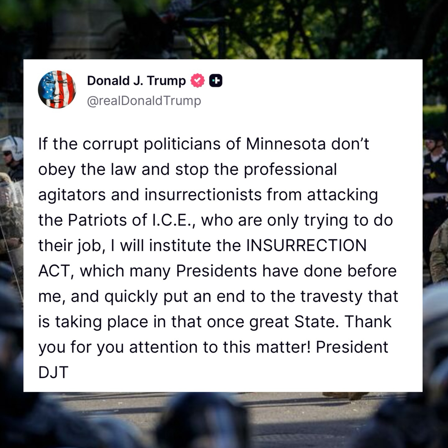 Battles - President Trumps latest statement on Minnesota “The ...