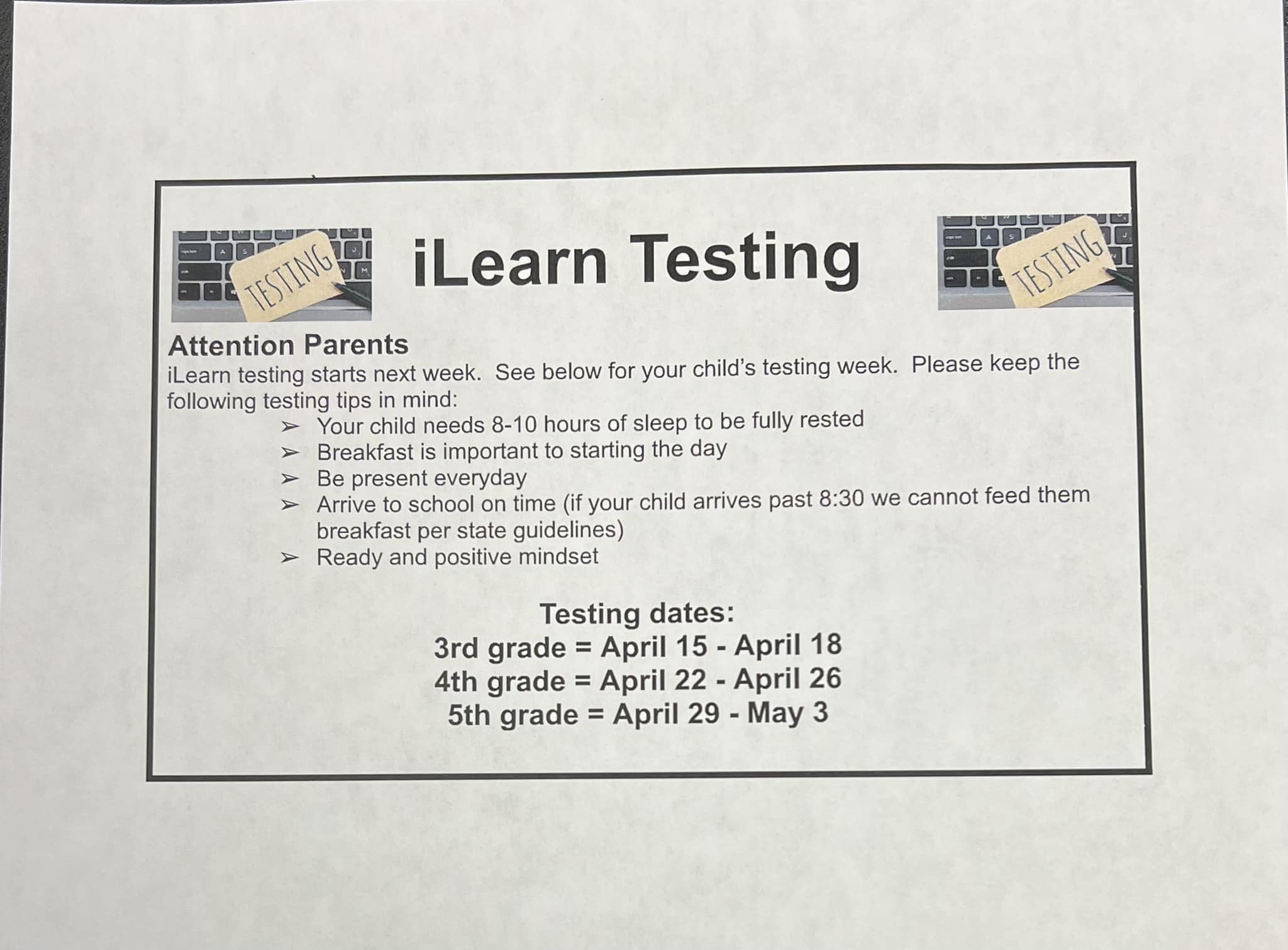 Glen - iLearn testing starts next week. See the note below for testing ...