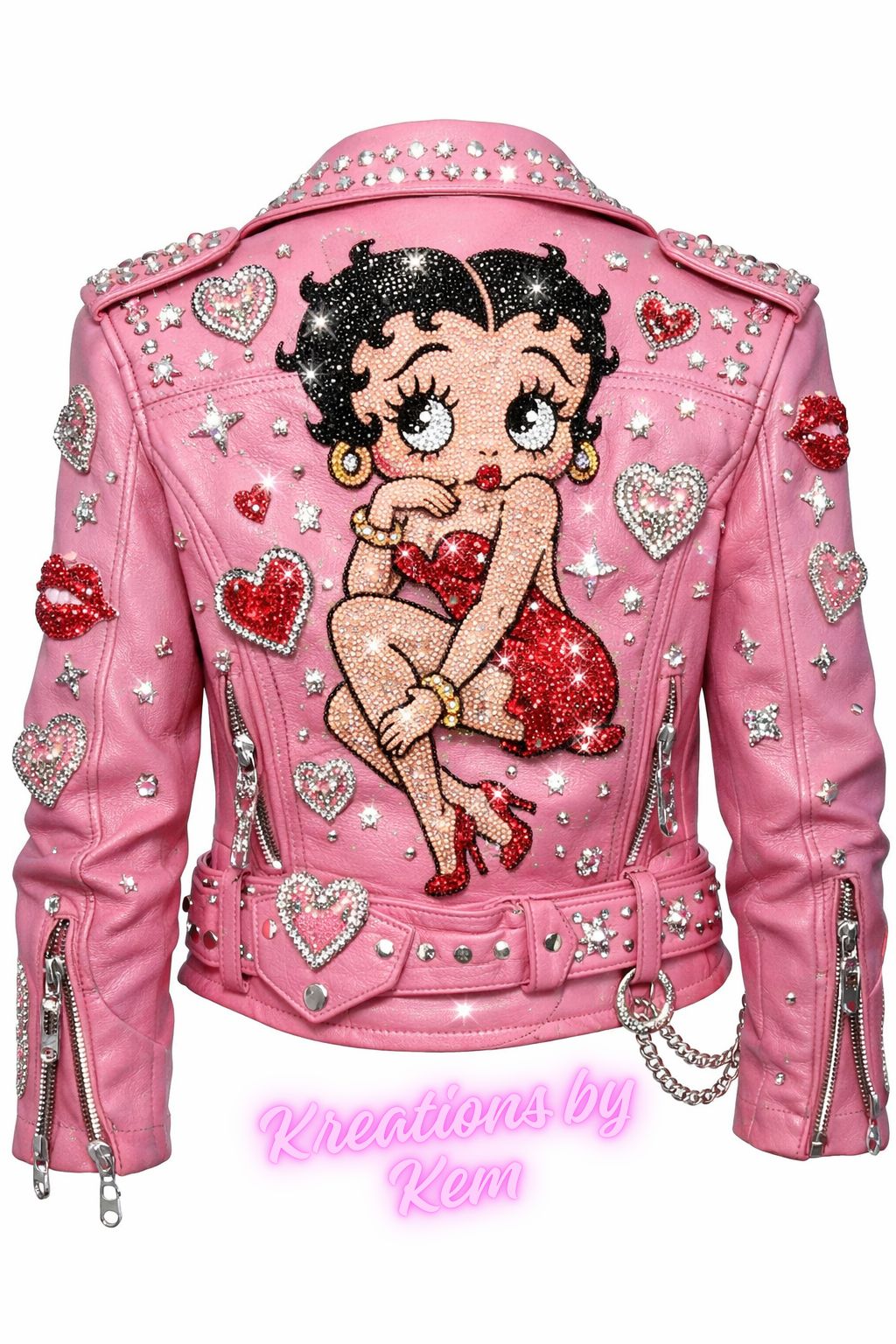 Omg!!!😍 Pink leather bedazzled Betty Boop motorcycle jacket