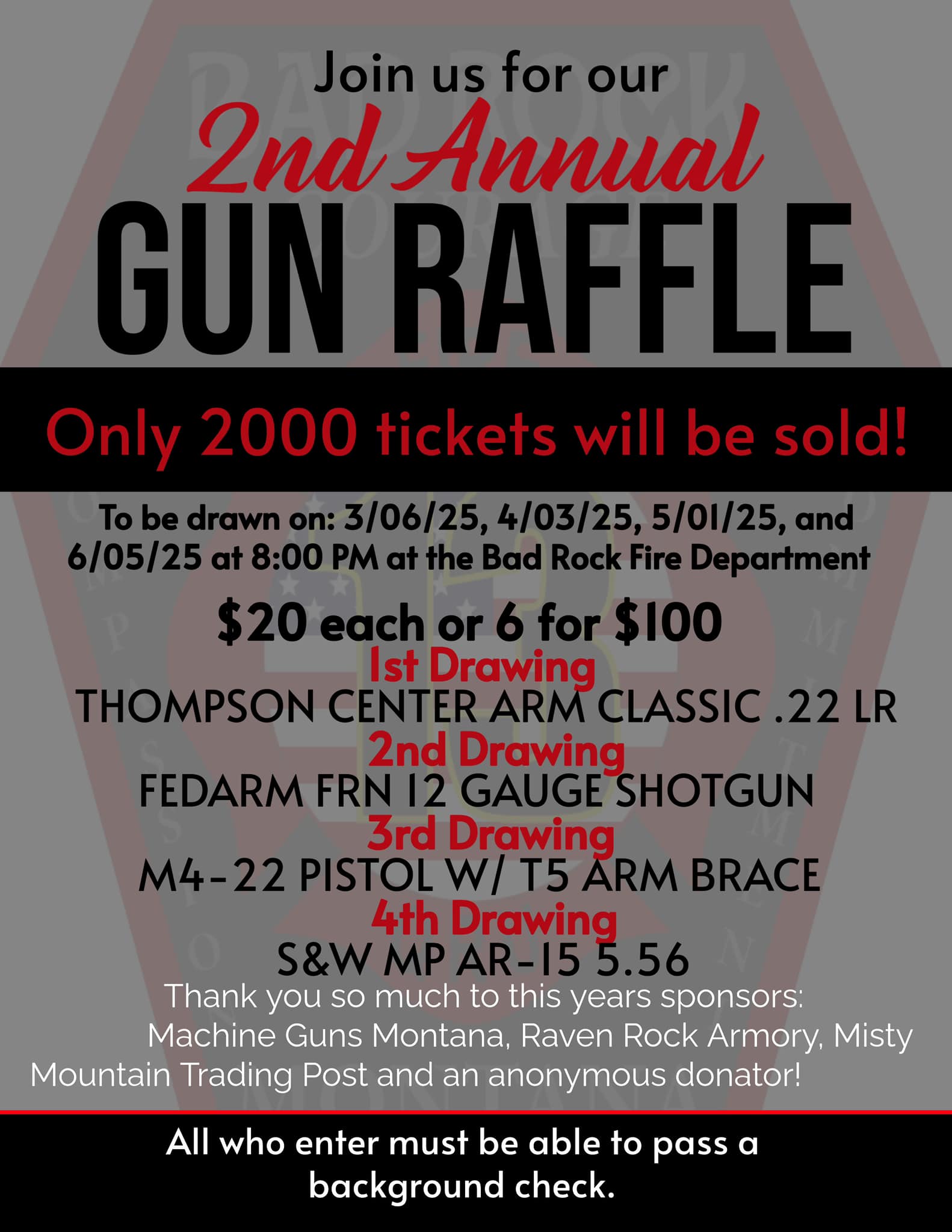 Raffle tickets... - Bad Rock Volunteer Fire Department & QRU | Facebook