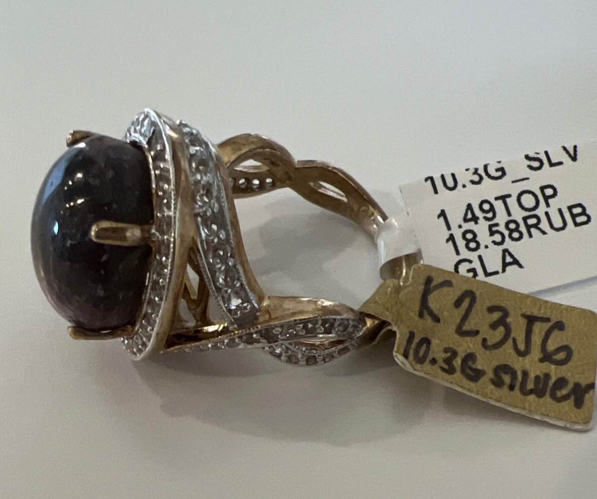 Vintage Ruby Ring, Colorless Topaz Surround, Platinum Plated Over ...