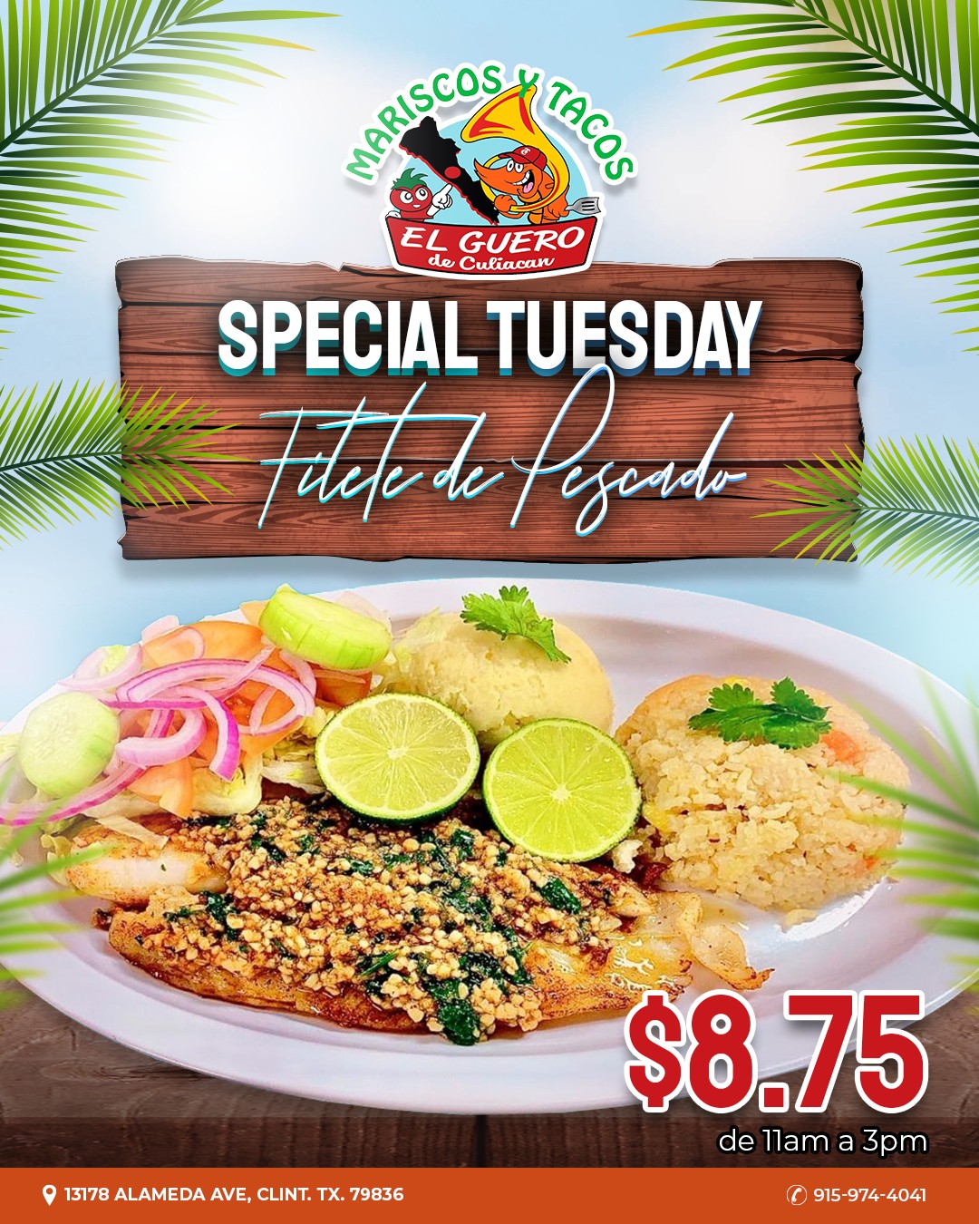 Mariscos - Special Tuesday Filete de Pescado a sólo $8.75 🐟🔥 # ...