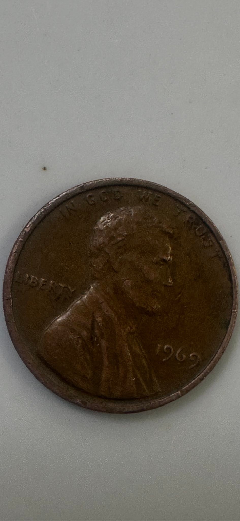 1969 s penny with missing designer initials on the reverse?