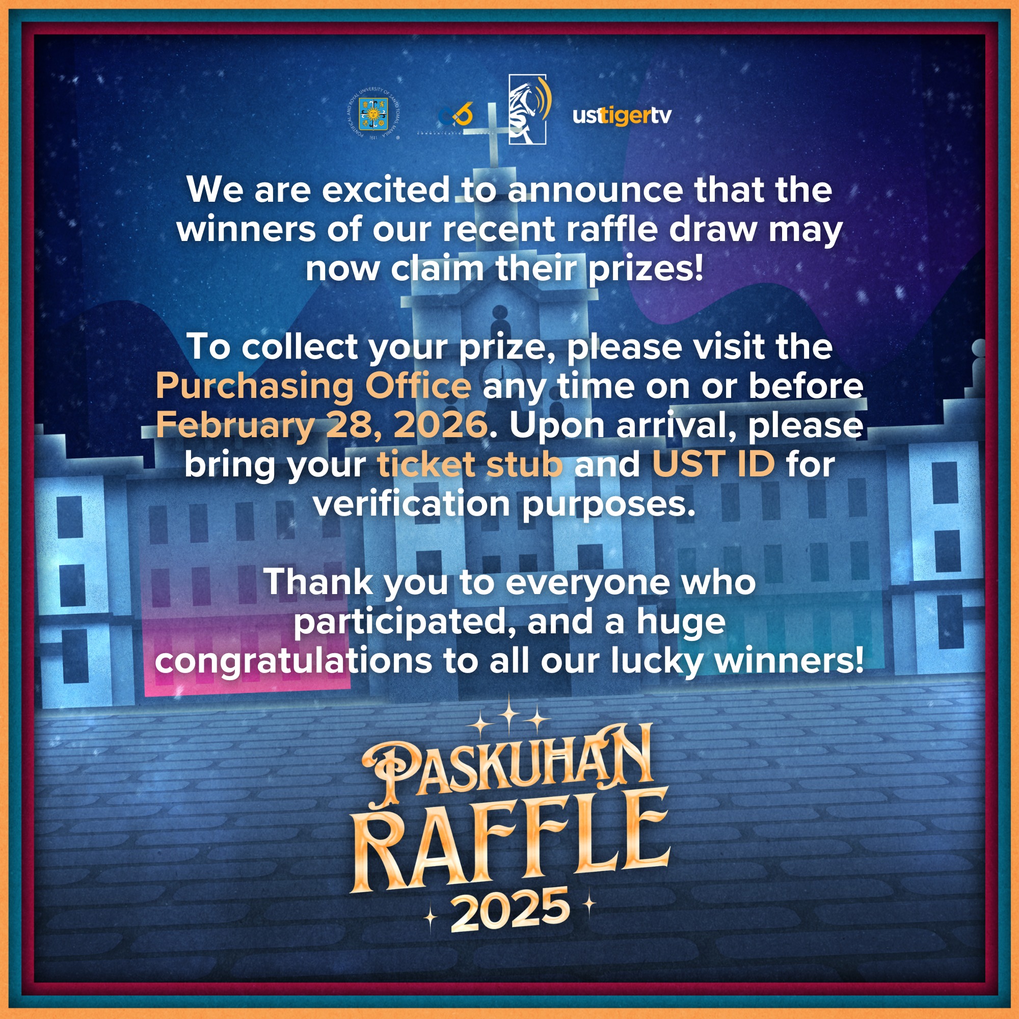 UST Tiger TV - PASKUHAN RAFFLE 2025 WINNERS, TAKE NOTE!... | Facebook