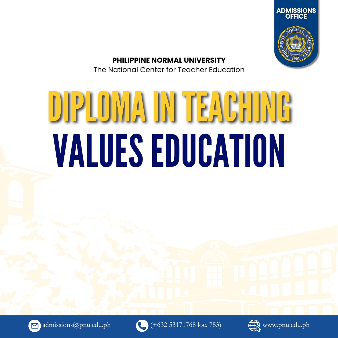 𝐃𝐈𝐏𝐋𝐎𝐌𝐀 𝐈𝐍 𝐓𝐄𝐀𝐂𝐇𝐈𝐍𝐆 𝐕𝐀𝐋𝐔𝐄𝐒... - PNU Admissions Office | Facebook