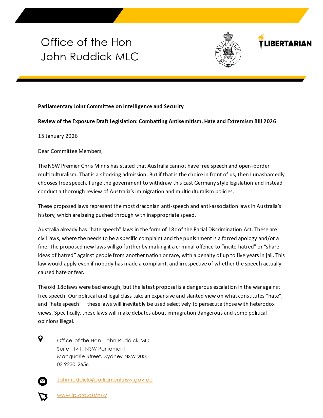 John Ruddick MLC -... - John Ruddick MLC - Libertarian Party