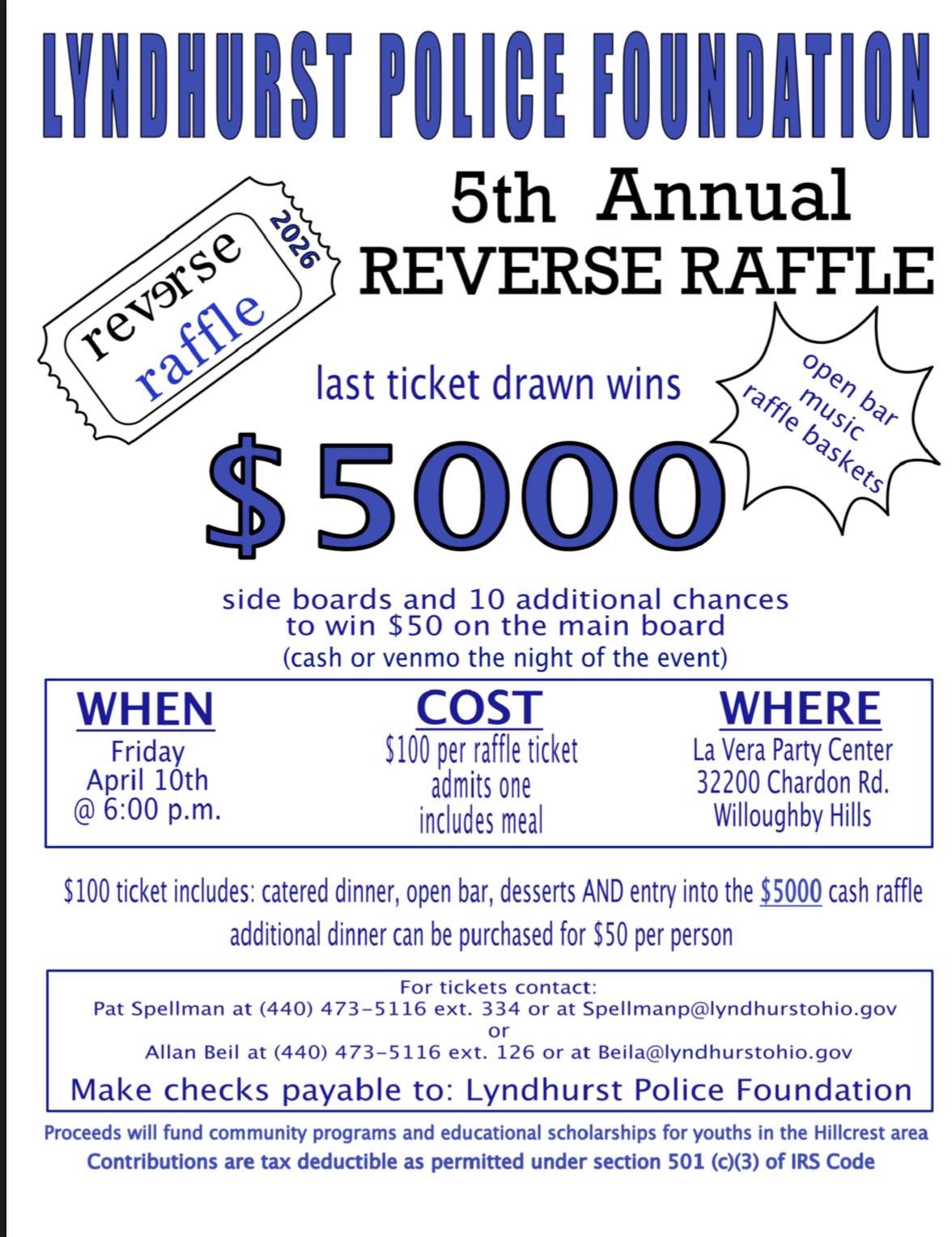 Lyndhurst - 🎟️ Lyndhurst Police Foundation – 5th Annual Reverse Raffle ...