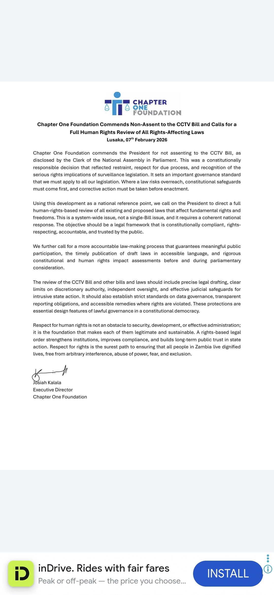 Chapter - Chapter One Foundation commends the President for not ...