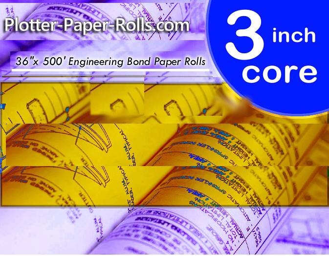 2 Rolls 36" X 500' 3-Core 20lb Bond Paper For HP PageWide XL Printers | Dietzgen Uncoated Plotter Paper 3 thumbnail image