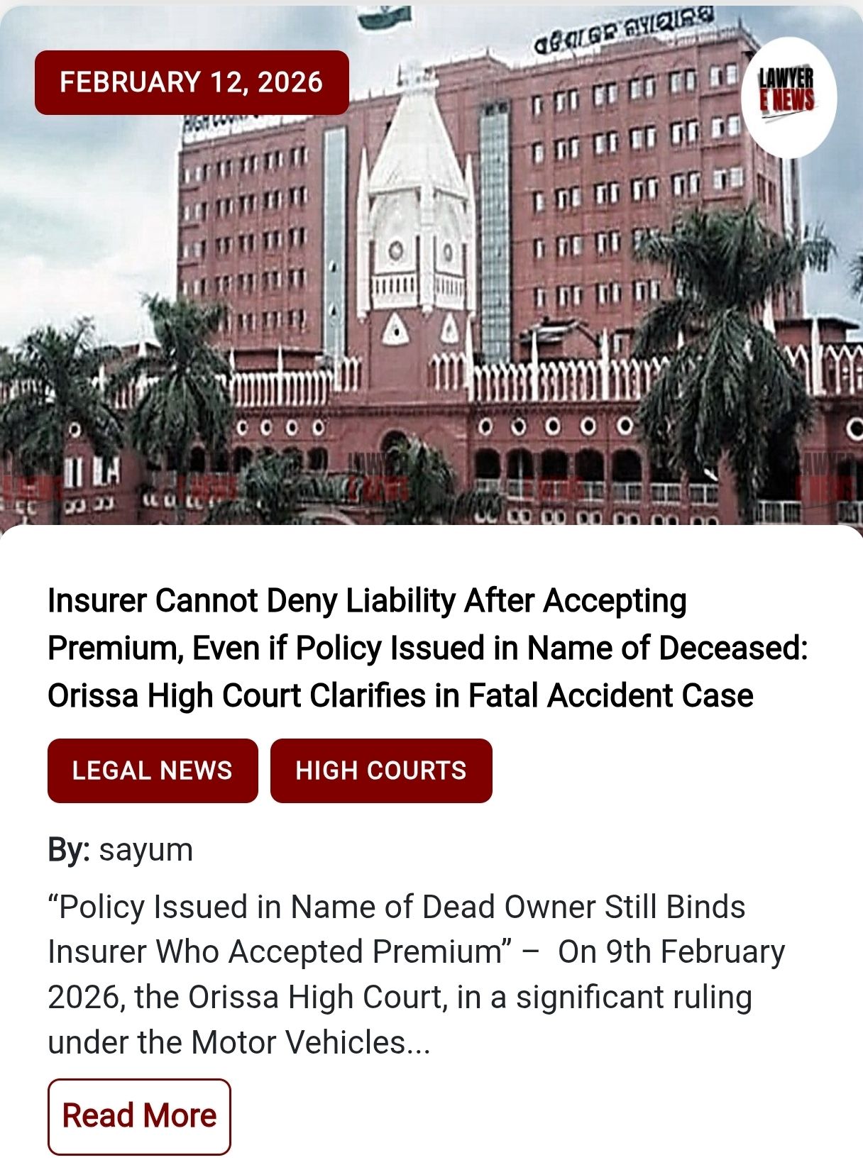 Lawyer - “Once Premium is Accepted, Insurer Estopped from Denying ...