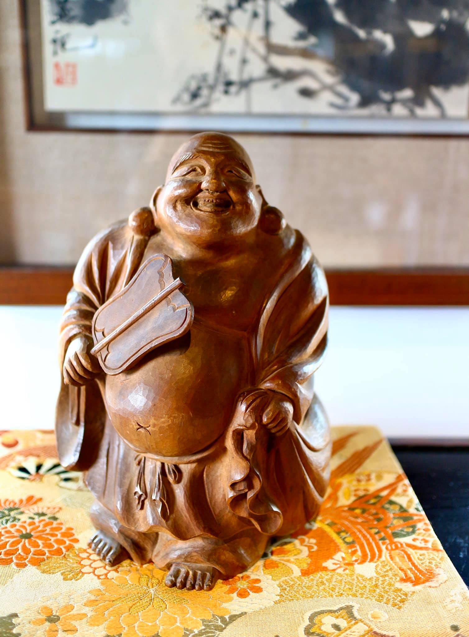 粉彩 布袋座像 弥勒仏 福曾徐全 達館徳道 中華民国期 20世紀前半 景徳