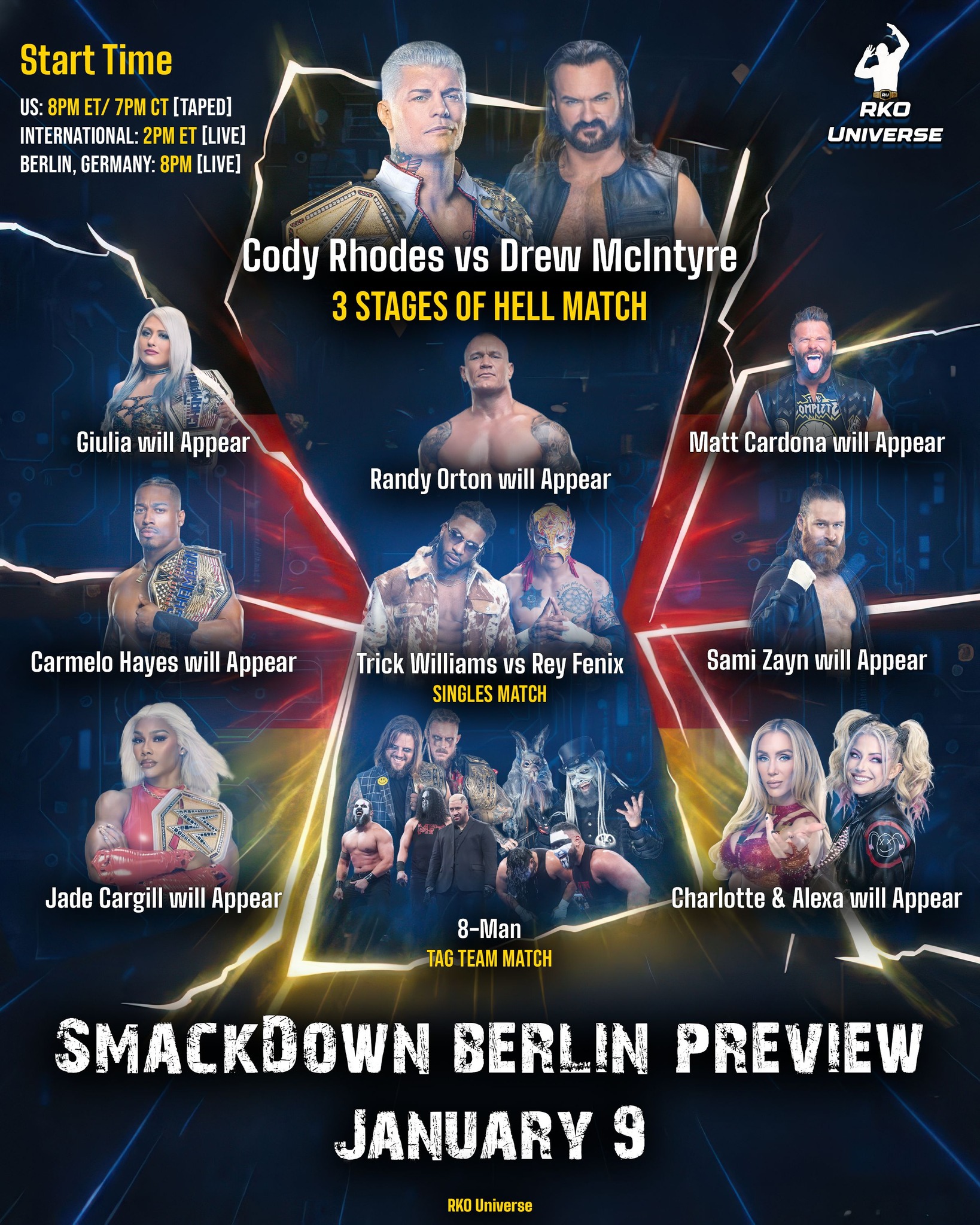 RKO - 🔵 WWE SmackDown Preview, Berlin, Germany, January 9, 2026: - Cody ...