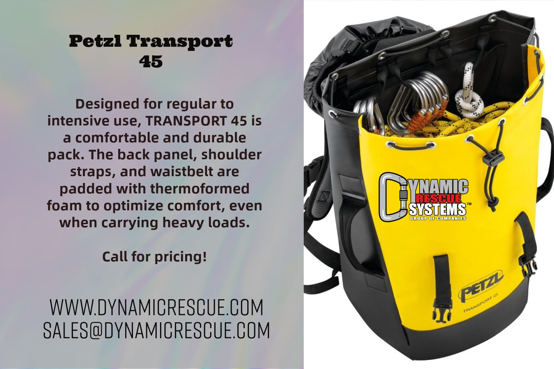 Petzl Transport 45 is constructed with high-strength TPU