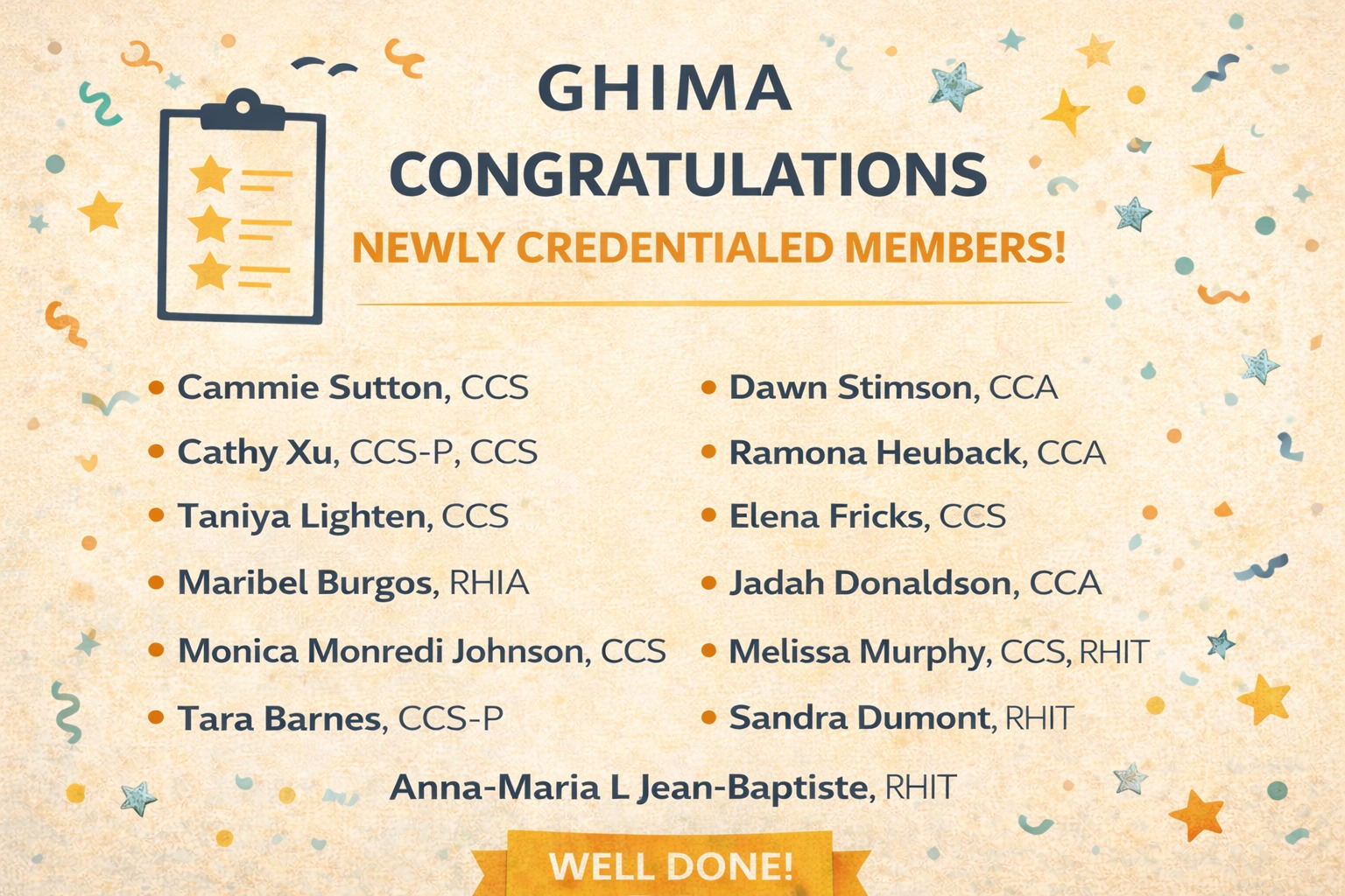 Georgia - 🎉 Congratulations to Our Newly Credentialed GHIMA Members! 🎉 ...