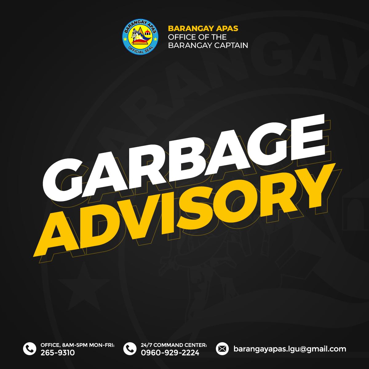 𝐆𝐀𝐑𝐁𝐀𝐆𝐄... - Barangay Apas - Office of the Barangay Captain | Facebook