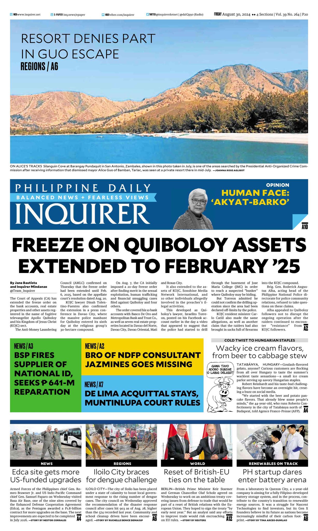 INQUIRER.net - Today's Inquirer front page (Aug. 30,...