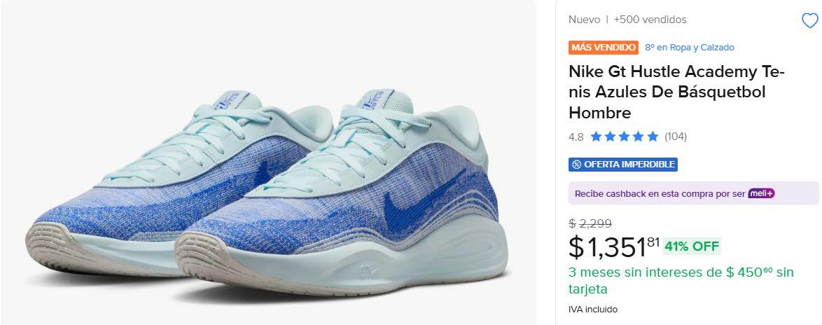 Nike Gt Hustle Academy Tenis Azules De Básquetbol Hombre ‼41% DE