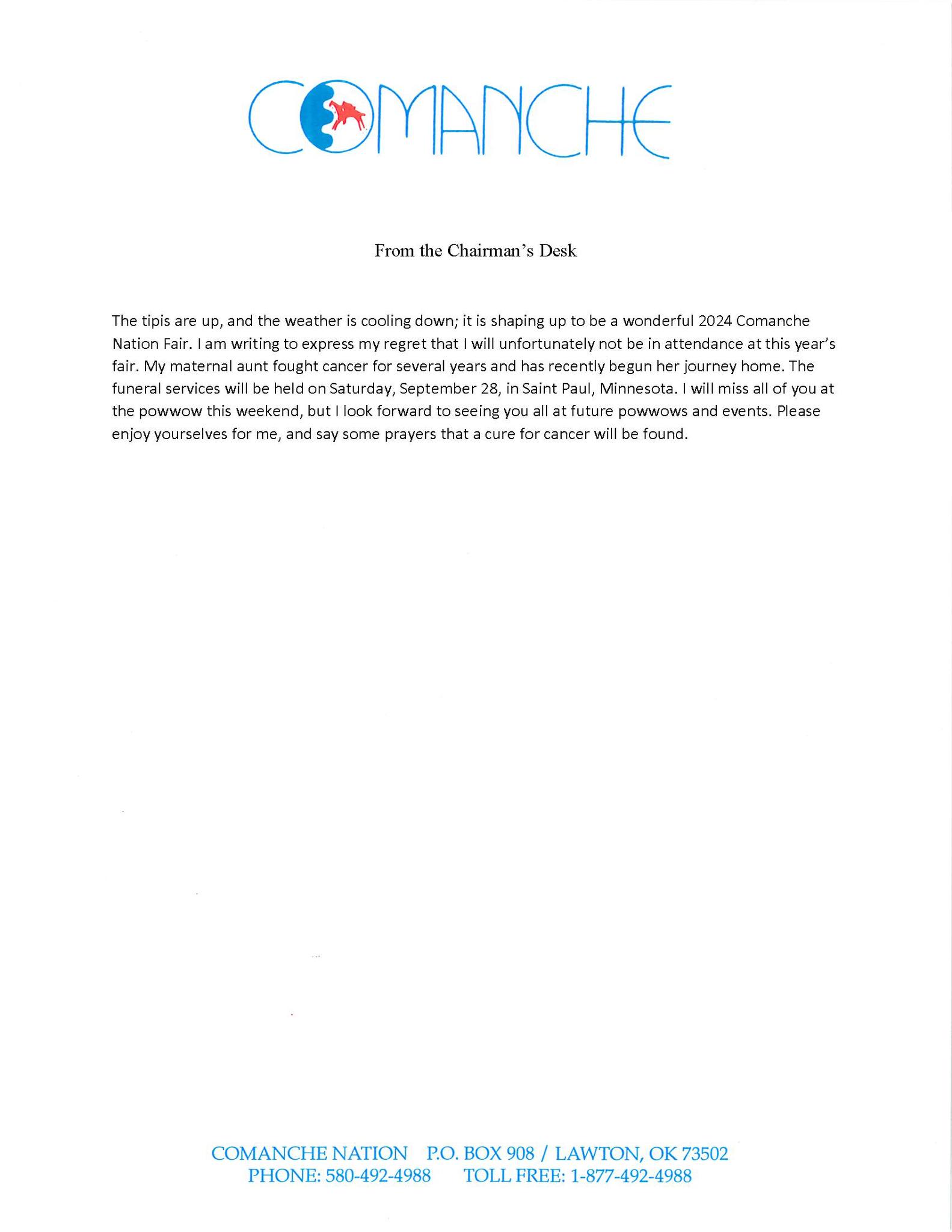 A message from Comanche Nation... - The Comanche Nation News