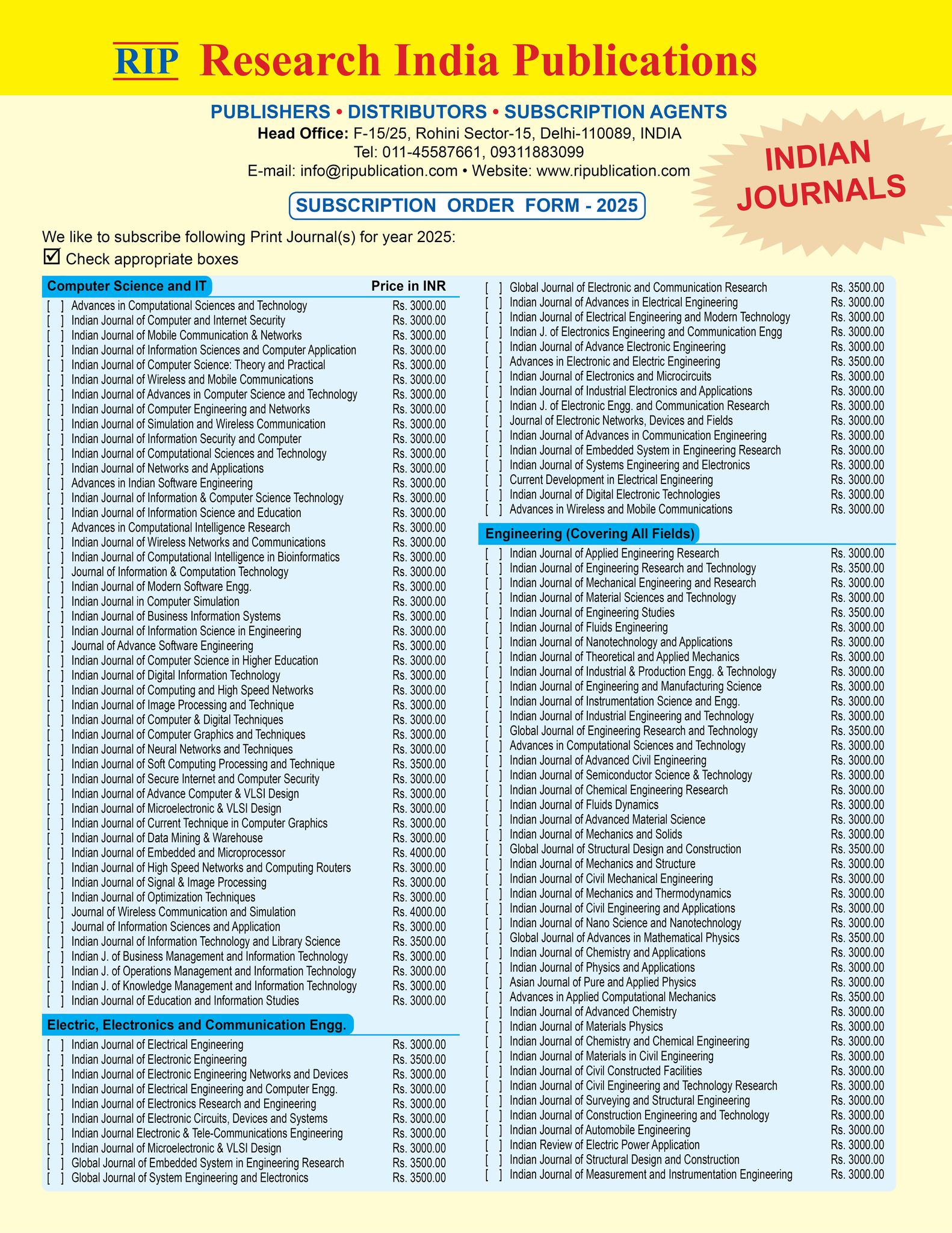 Our price list of journals... - Research India Publications | Facebook