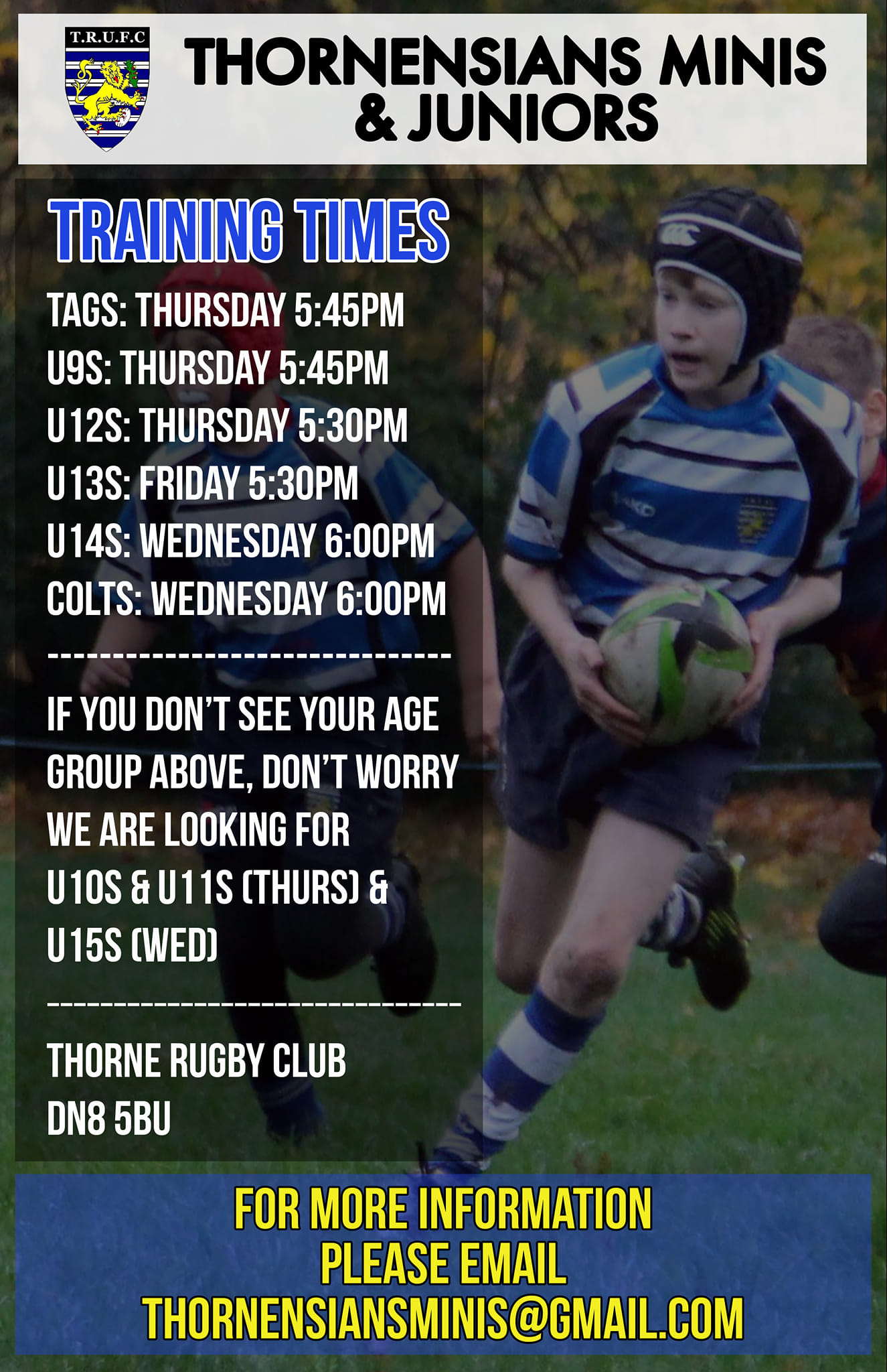 This weeks training starts... - Thornensians Minis & Juniors