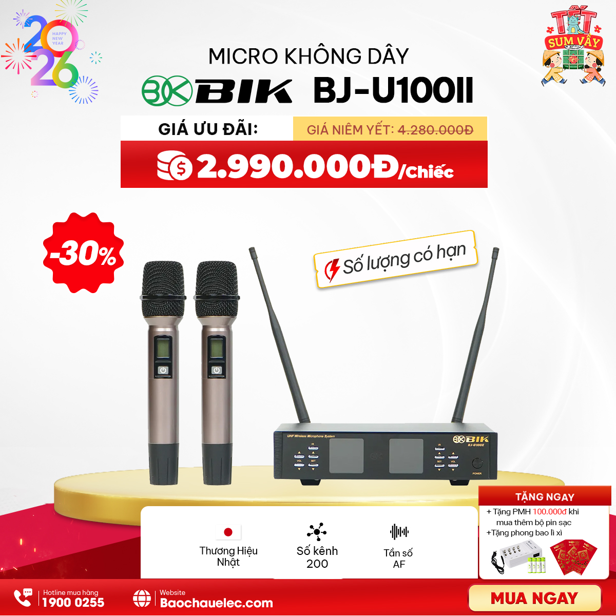 Bảo - Đặt ngay: https://baochauelec.com/micro-khong-day-bik-bj-u100ii ...