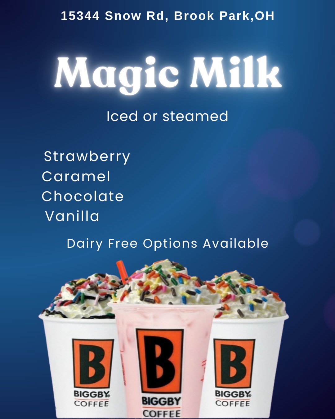 Biggby - Enjoy a kids Magic Milk with whipped cream and sprinkle