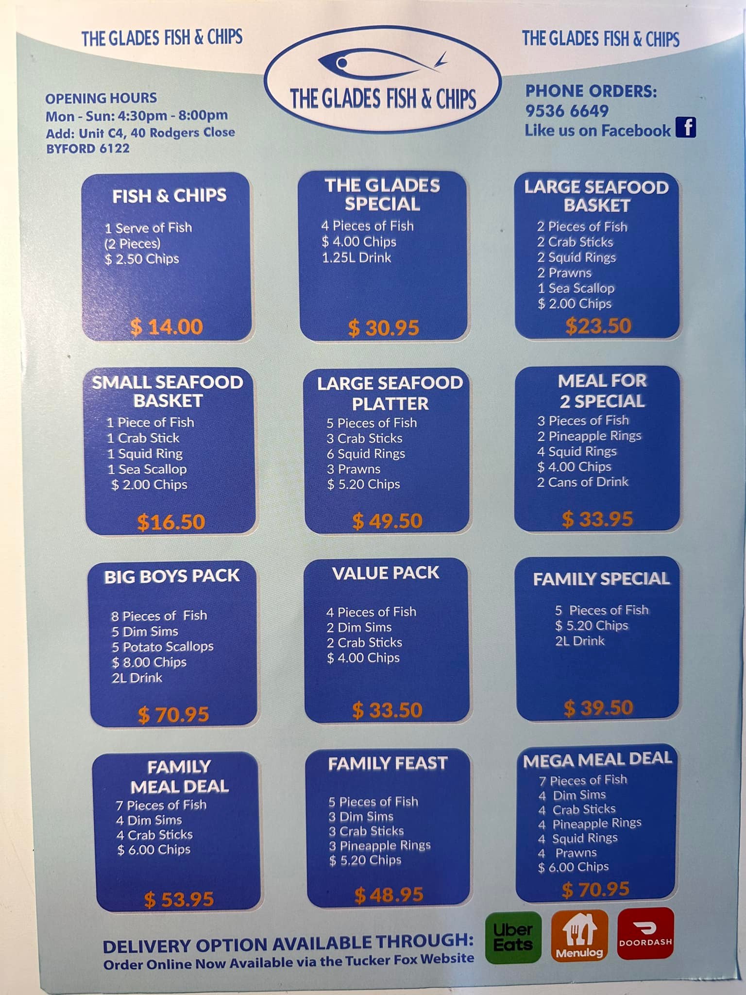 New menu with updated items:... - The Glades Fish and Chips | Facebook