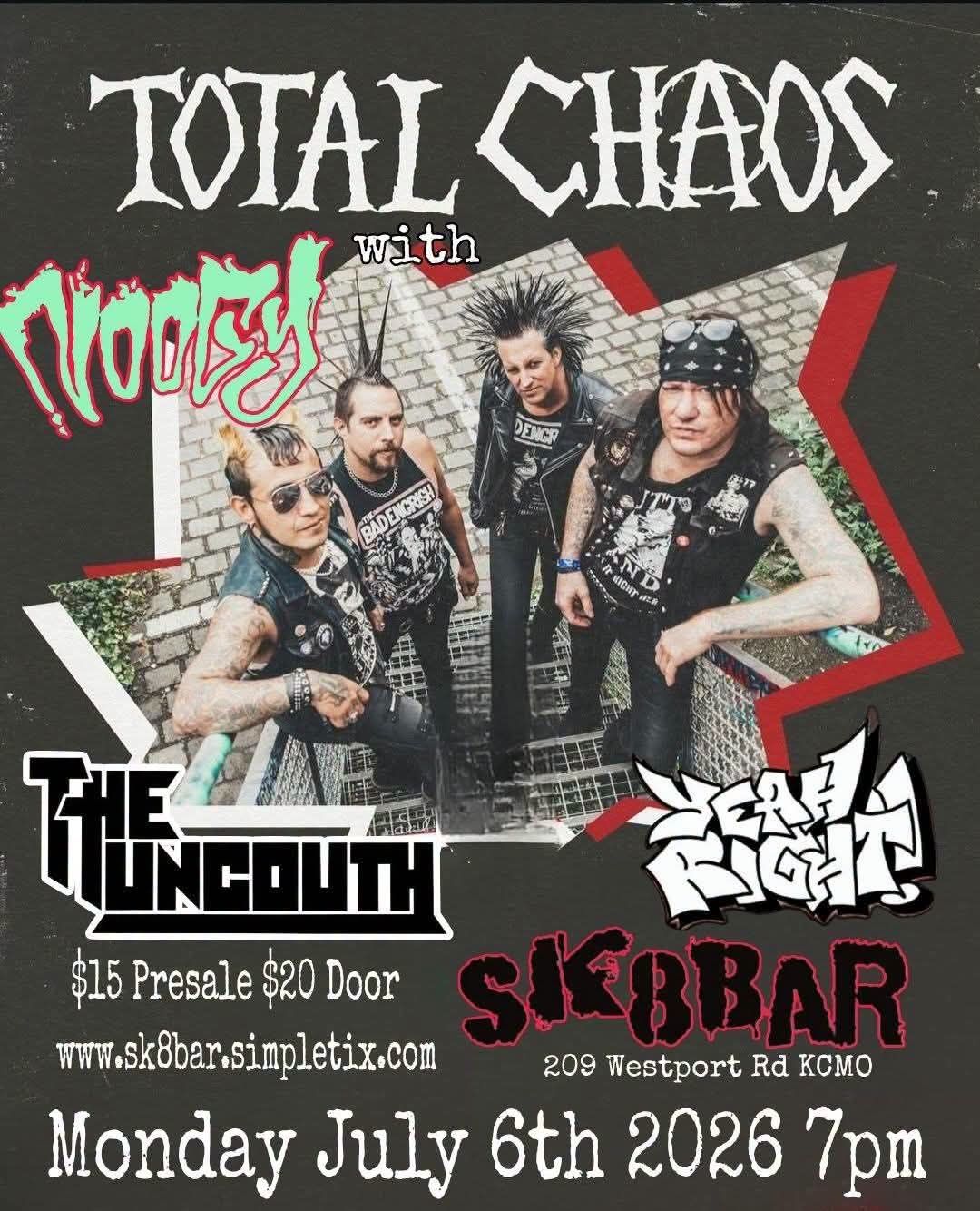 Total Chaos live at Sk8bar in Kansas City, MO tomorrow night