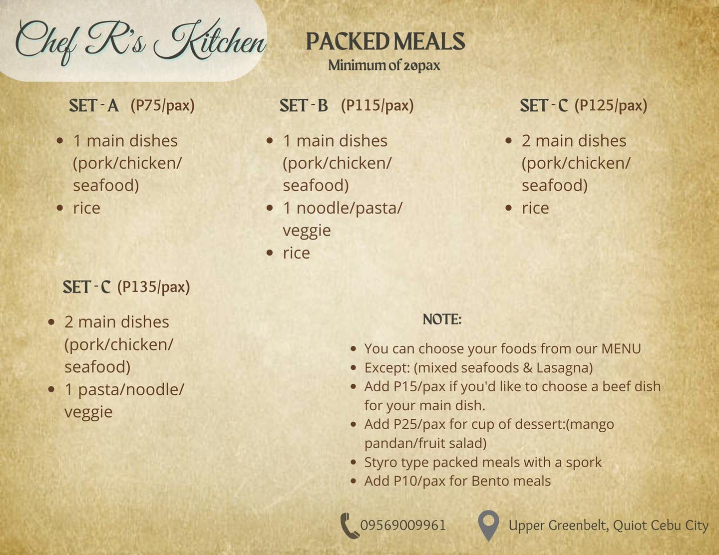 Updated pricelist of our Packed Meals.... - Chef R's Kitchen | Facebook