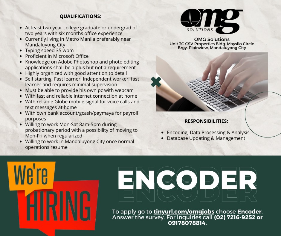 Mandaluyong Job Opening Job Vacancy Trabaho for Hire | ENCODER | WORK ...