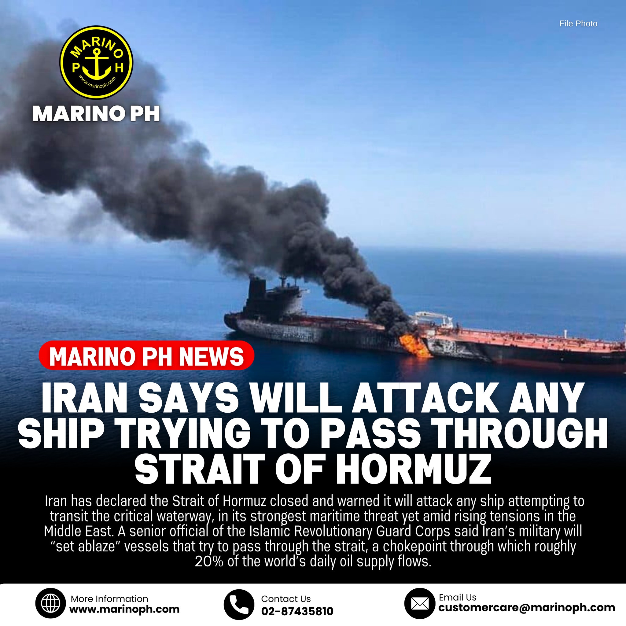 Marino - Iran Threatens to Attack Any Vessel in Strategic Strait of ...