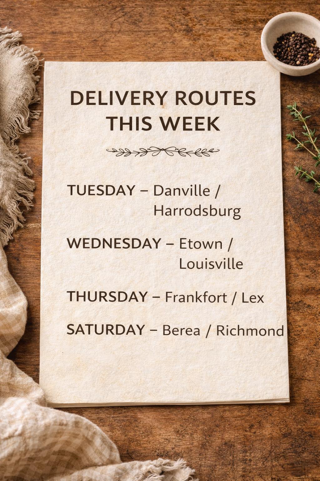 Here’s my delivery schedule for the... - Oak and Barrel Meats | Facebook