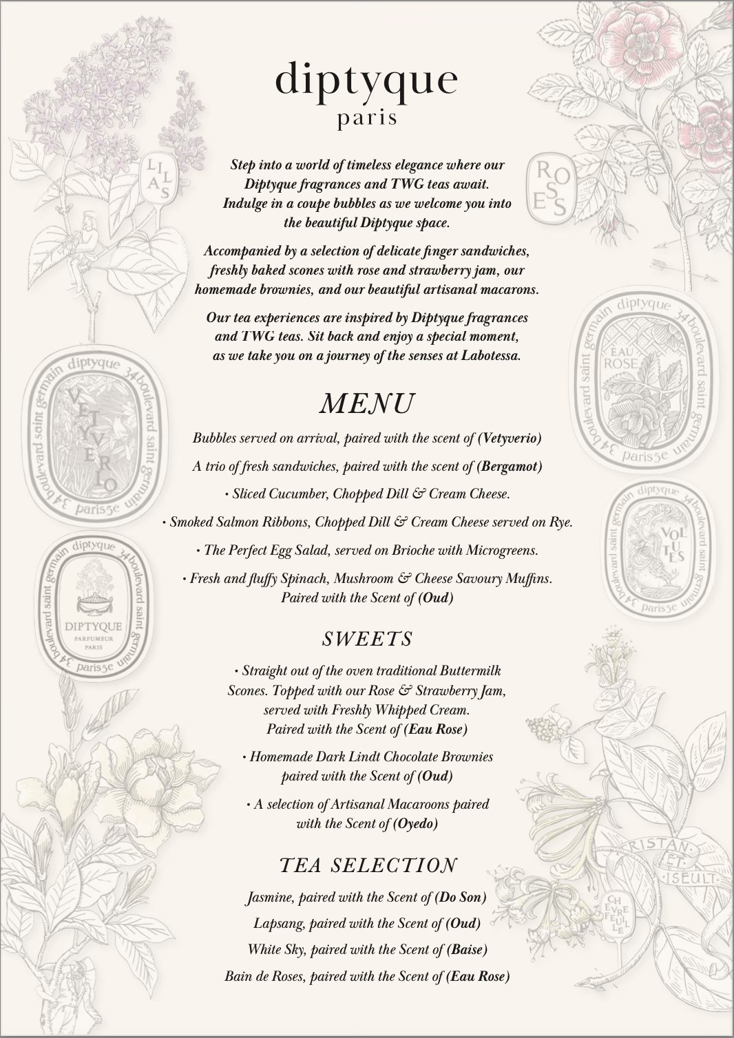 On - The Diptyque Tea Experience at Labotessa Luxury Boutique Hotel is ...