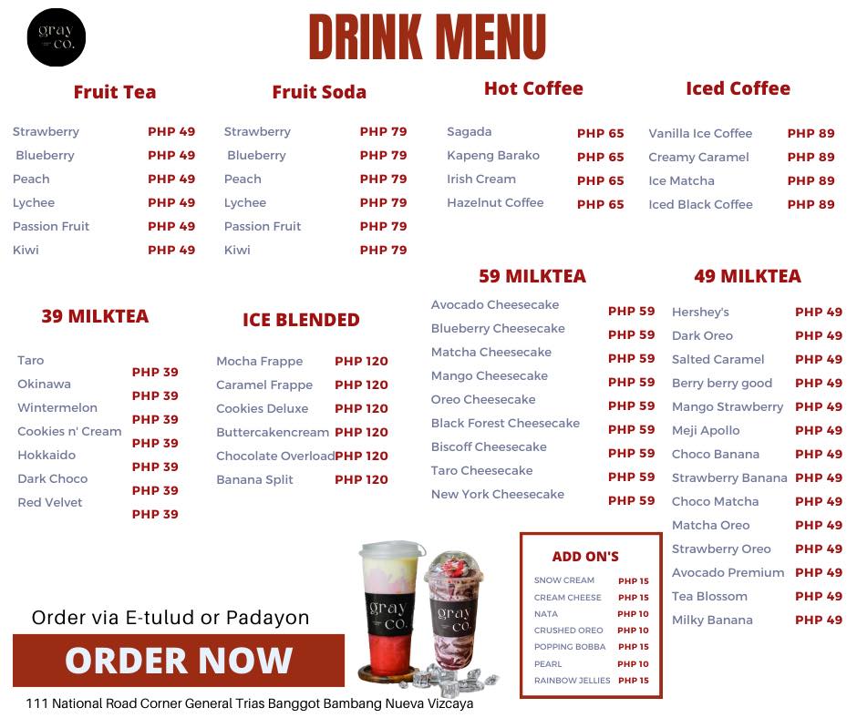 The Gray Co. - Most updated menu ~ we love changing our... | Facebook