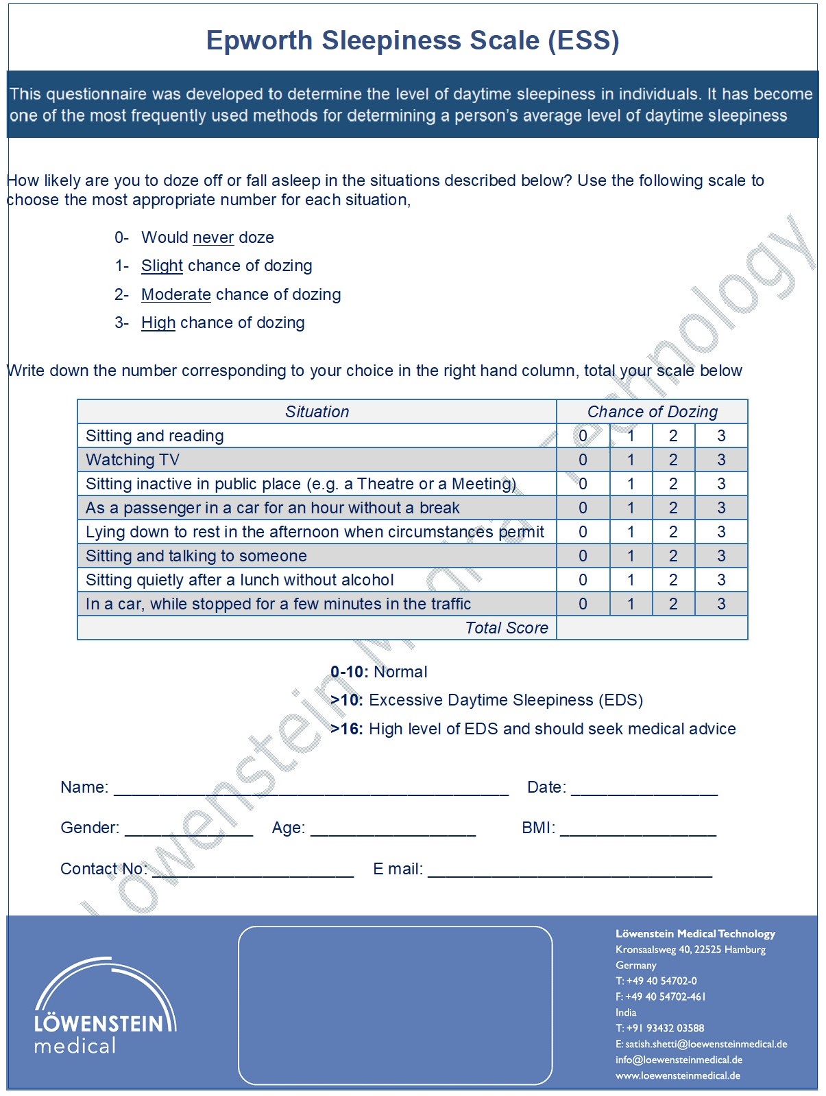 Epworth Sleepiness... - Löwenstein Medical Technology, India