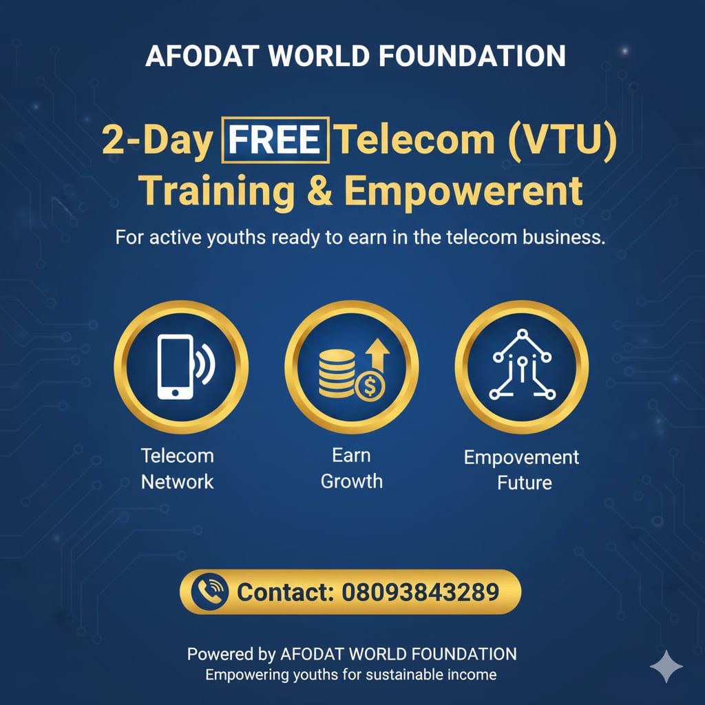 KSN - AFODAT WORLD FOUNDATION is organizing a *2-Day FREE* Telecom (VTU ...