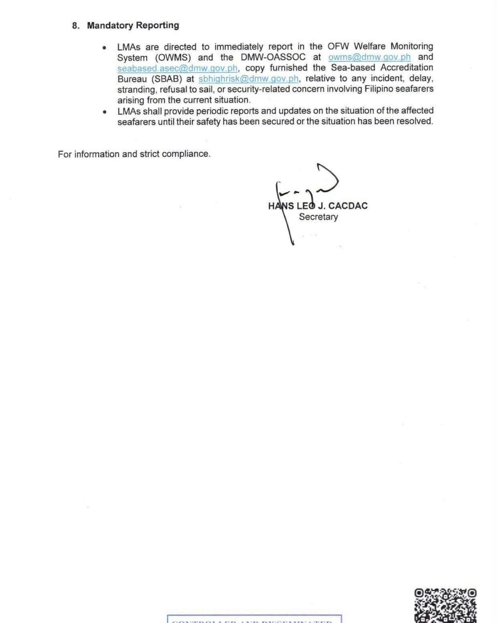 Marino Ph - DMW Release Advisory No. 09, Series of 2026 |... | Facebook