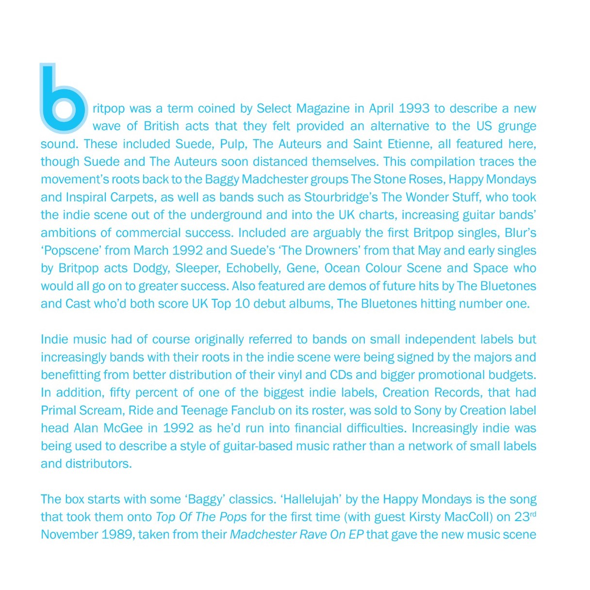 Coming in October, Popscene: From Baggy To Britpop 1989-1994. A 