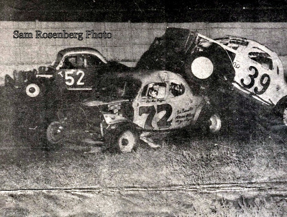 Nazareth - Budd Olsen #39 climbs the decklid of the Pee Wee Griffin #72 ...