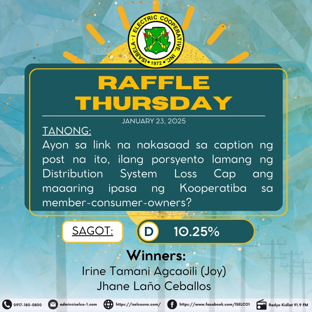 Isabela - Congratulations sa ating winners ng Thursday Raffle na ...