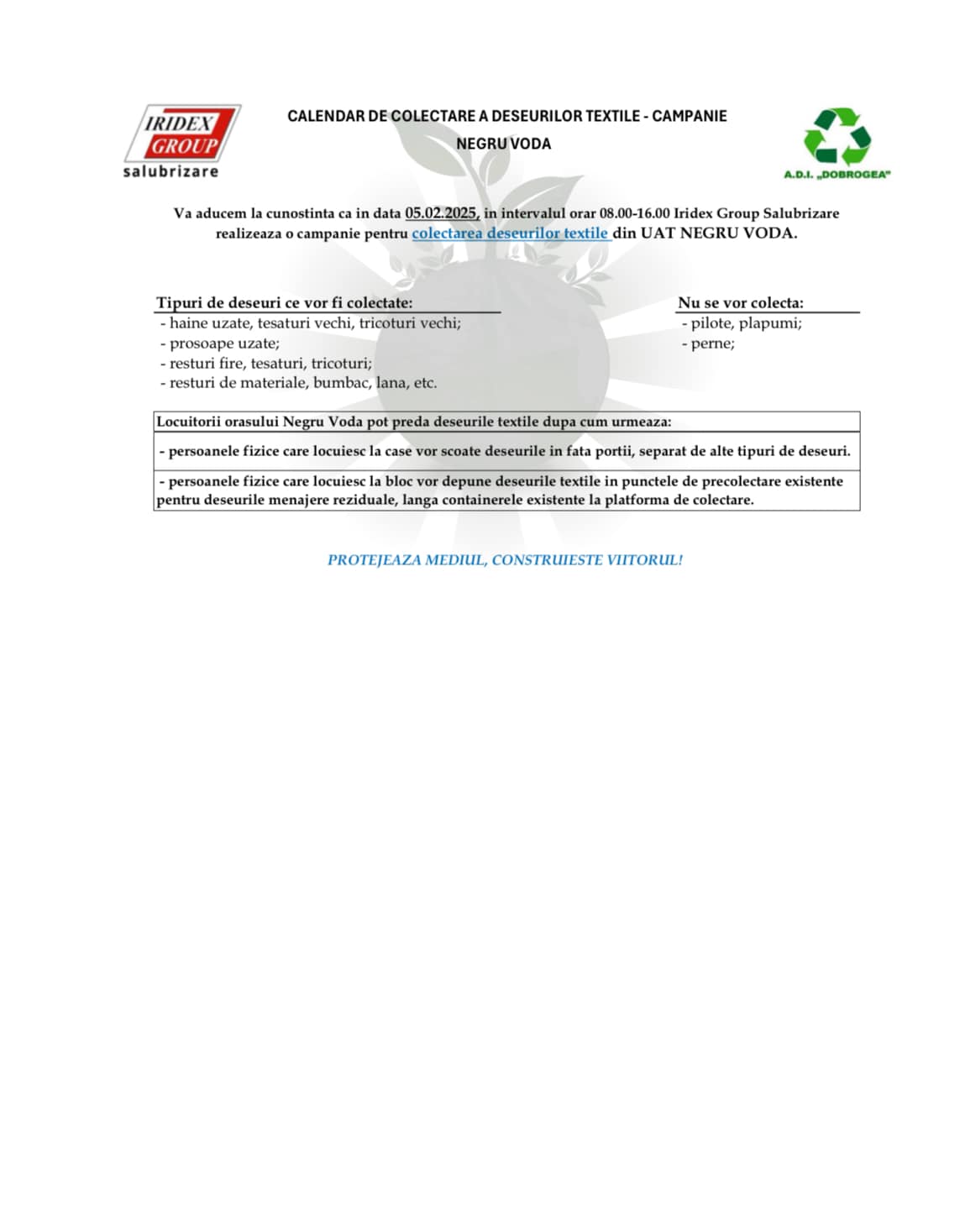 Primaria - 📌 În data de 05 februarie 2025, va avea loc o campanie de ...