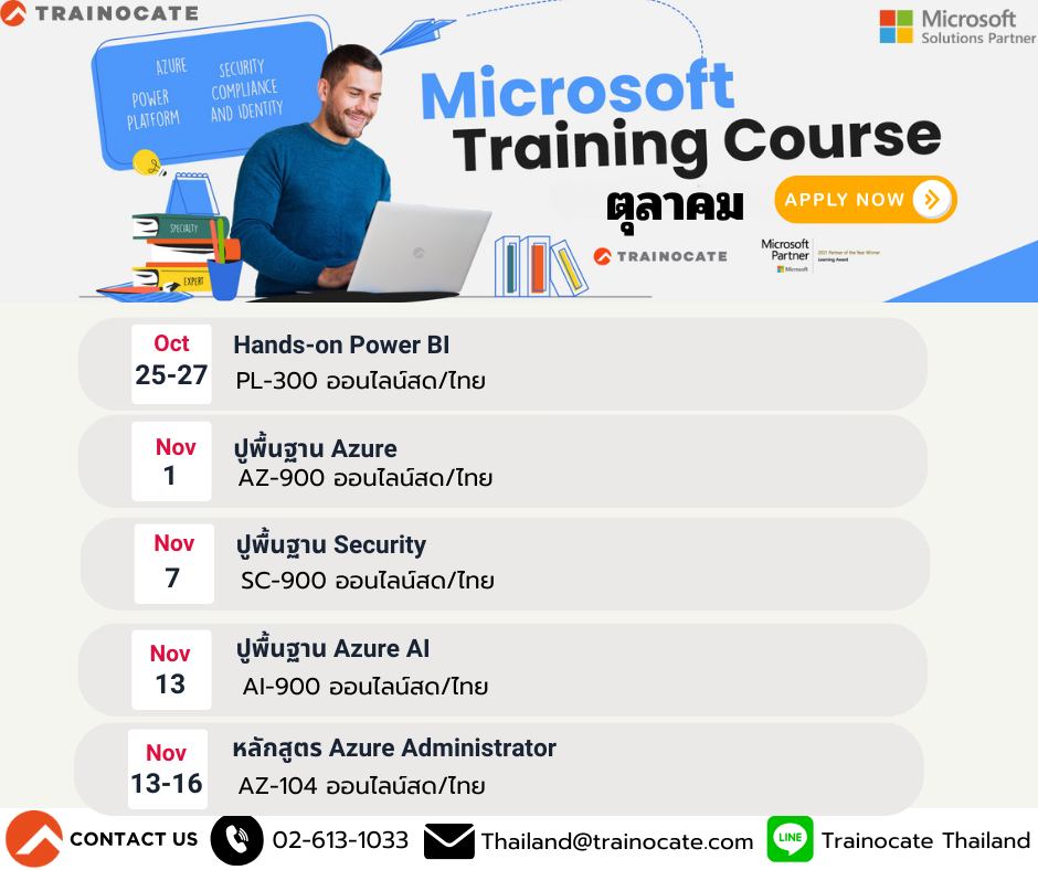 Trainocate - พัฒนาสกิลทีมด้วยคอร์สเรียน Microsoft เดือนตุลาคม สอบถาม ...