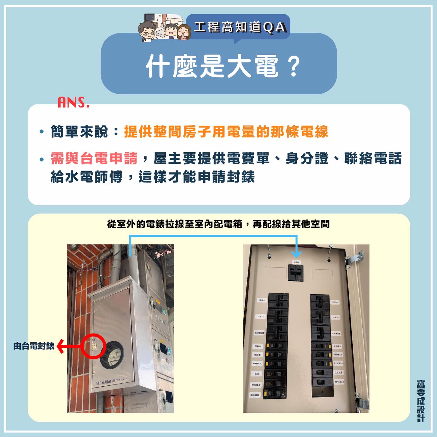 【工程窩知道Q&A/什麼是大電？🙋】 師傅口中說的大電到底是什麼呢？... - 窩要成設計 - 老屋翻新連鎖第一品牌 | Facebook