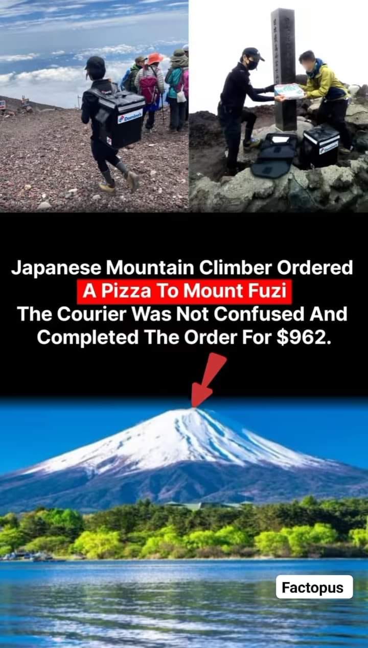 Japanese mountain climber orders Pizza to Mount Fuji and main