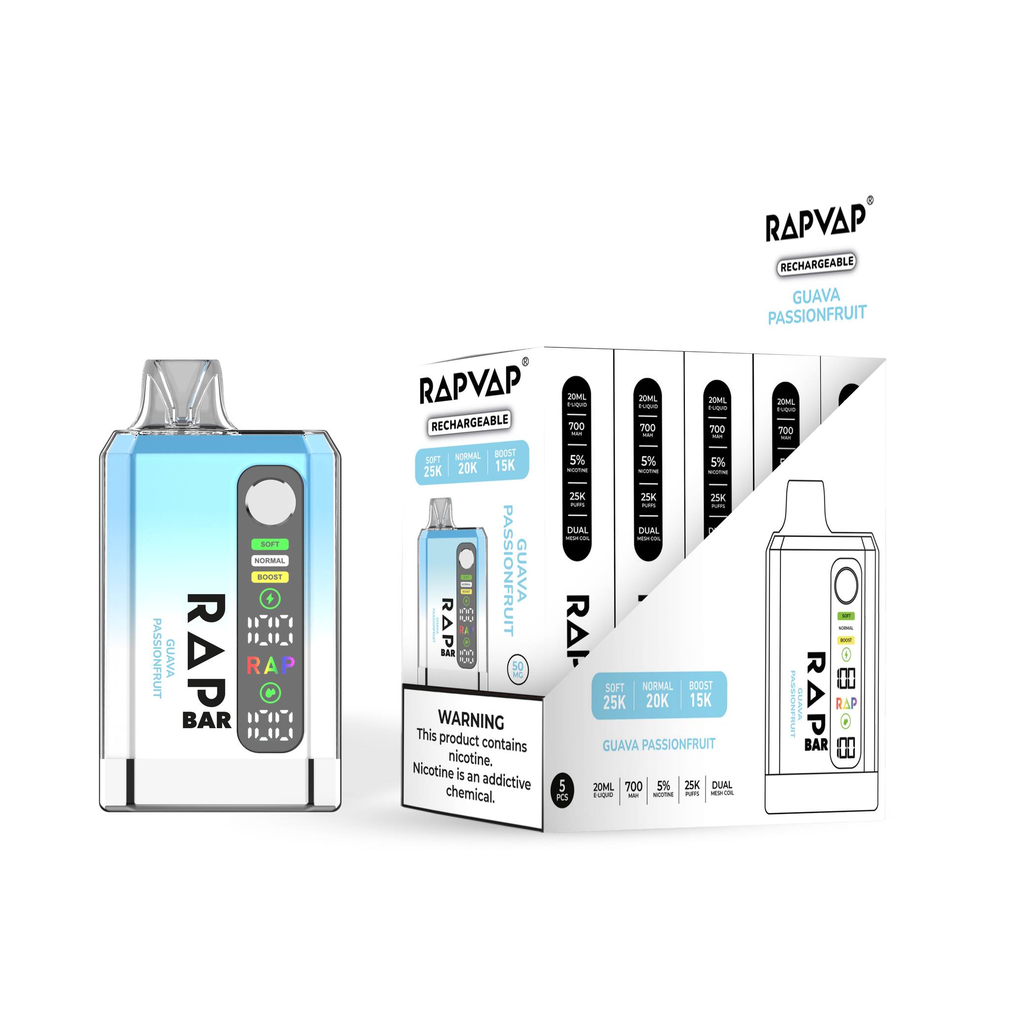 rap bar vape RAPVAP 25K disposable wholesale now Specification Battery Capcity: 700mAh Eliquid Capacity: 20ml Puffs: Up to 25000 puffs Boost Mode:25W Normal Mode:20W SOFT Mode:15W Product Size: 89.5x48x27mm Nic Strength: 0/20mg/50mg WATERMELON ICE ELF BAR ULTRA Colour:Copper Red key lime pie raz
