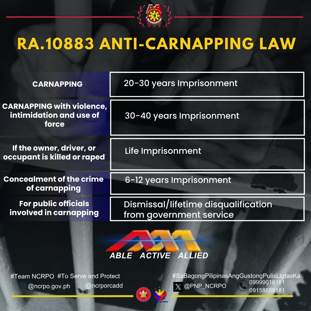 Pasig Pnp - The R.A. No. 10883 or Anti-Carnapping Law and... | Facebook
