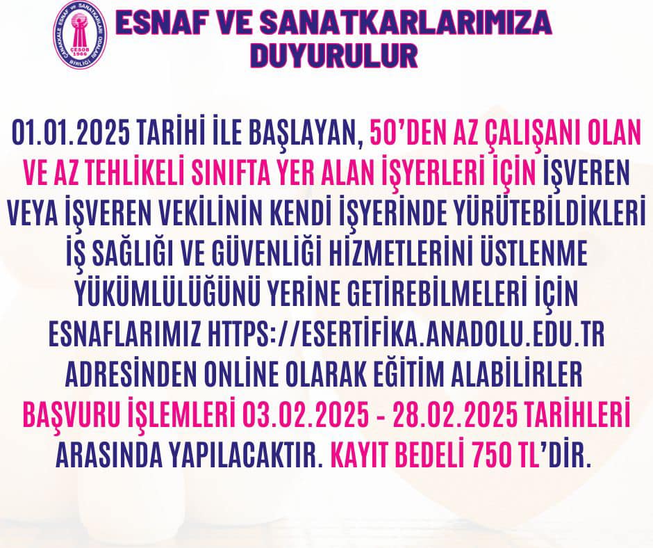 Çanakkale - 6331 sayılı İş Sağlığı ve Güvenliği Kanunu’nun 6. maddesi ...